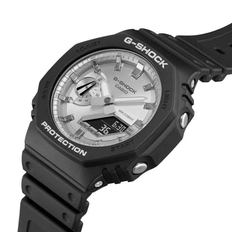 卡西欧,G-SHOCK 48.50x45.40毫米,48.50x45.40毫米,合成树脂,碳纤维,银色,石英,倒计时,计时,月历,星期历,矿物水晶,圆形,GA2100SB,GA2100SB-1A