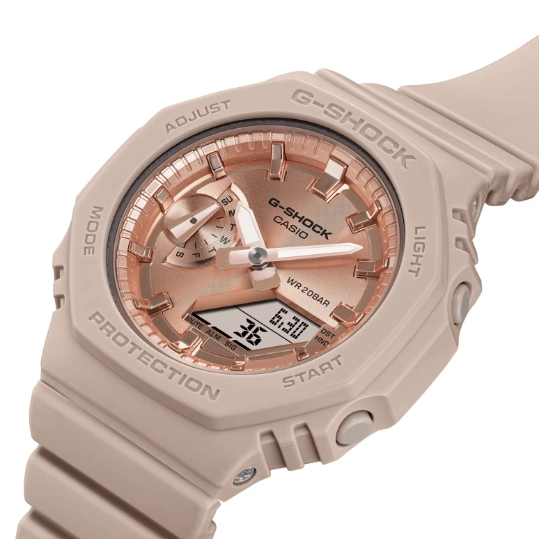 卡西欧,G-SHOCK 42.90毫米,42.90毫米,碳纤维,合成树脂,玫瑰金色,石英,倒计时,计时,月历,星期历,矿物水晶,八角形,GMAS2100MD4A