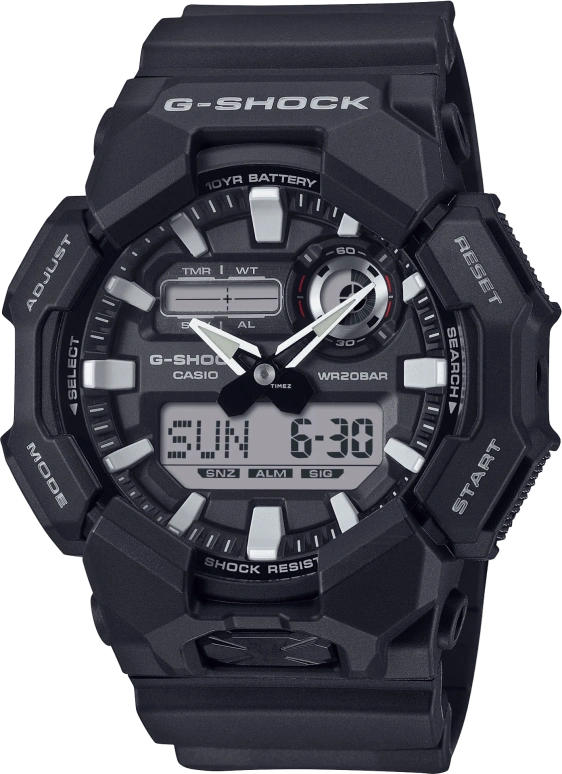卡西欧,G-SHOCK 51.90毫米,51.90毫米,生物基,碳纤维,合成树脂,黑色,石英,倒计时,计时,月历,星期历,矿物水晶,圆形,GA010,GA010-1A