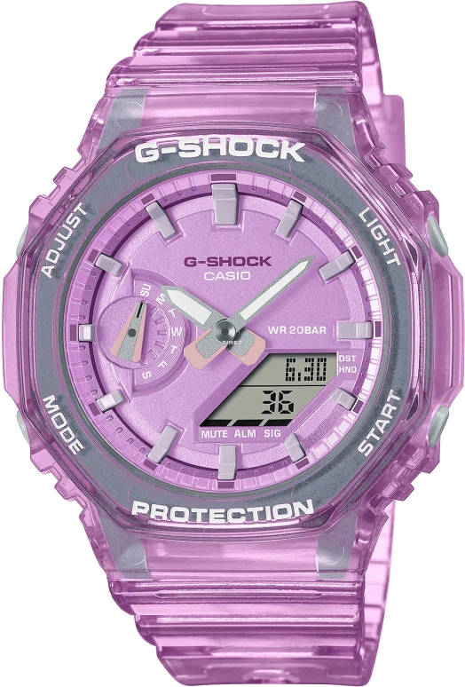 卡西欧,G-SHOCK 46.20x42.90毫米,46.20x42.90毫米,碳纤维,合成树脂,紫色,石英,倒计时,计时,月历,星期历,矿物水晶,玻璃,圆形,GMAS2100SK4ACG