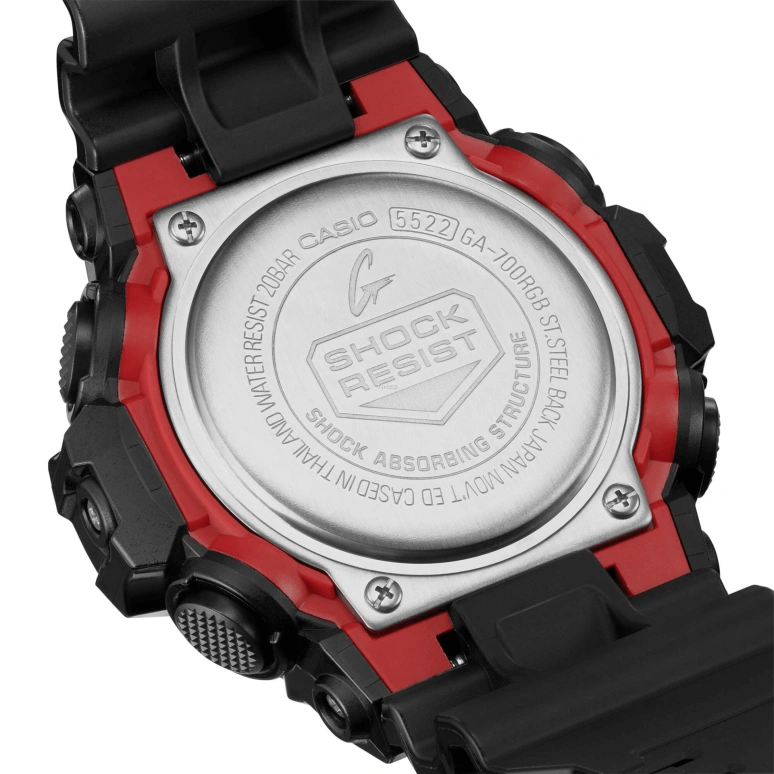卡西欧,G-SHOCK 53.40毫米,53.40毫米,合成树脂,黑色,石英,倒计时,计时,月历,星期历,矿物水晶,圆形,GA700RGB,GA700RGB-1A