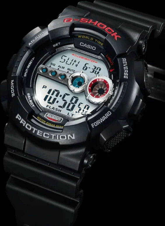 卡西欧,G-SHOCK 51.20毫米,51.20毫米,合成树脂,黑色,灰色,石英,倒计时,计时,月历,星期历,矿物水晶,圆形,GD100,GD100-1A