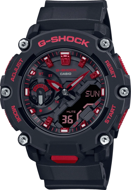 卡西欧,G-SHOCK 47.10毫米,47.10毫米,合成树脂,碳纤维,黑色,石英,倒计时,计时,月历,星期历,矿物水晶,圆形,GA2200BNR,GA2200BNR-1A
