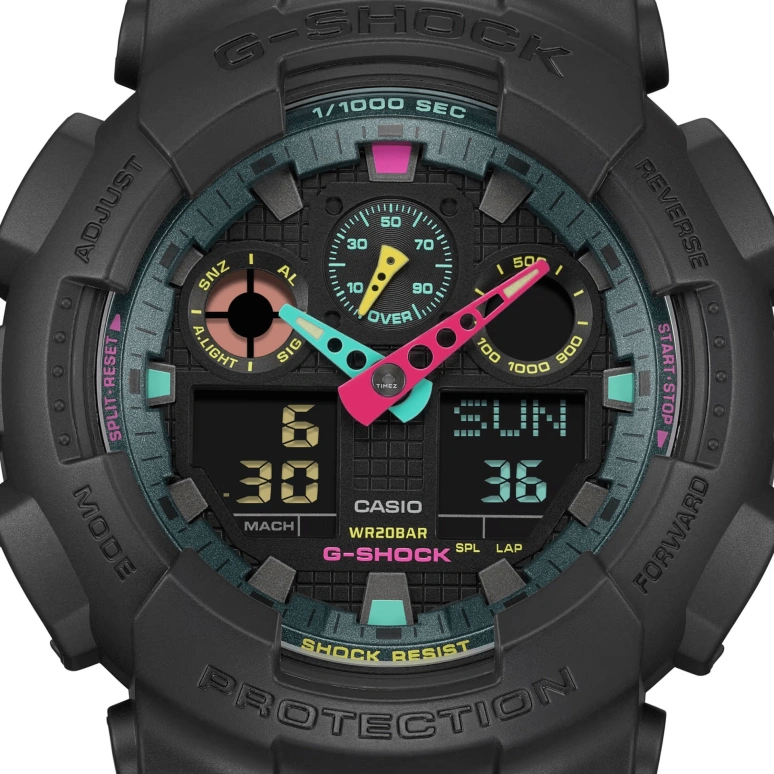 卡西欧,G-SHOCK 51.20毫米,51.20毫米,合成树脂,黑色,石英,倒计时,计时,月历,星期历,矿物水晶,圆形,GA100MF,GA100MF-1A