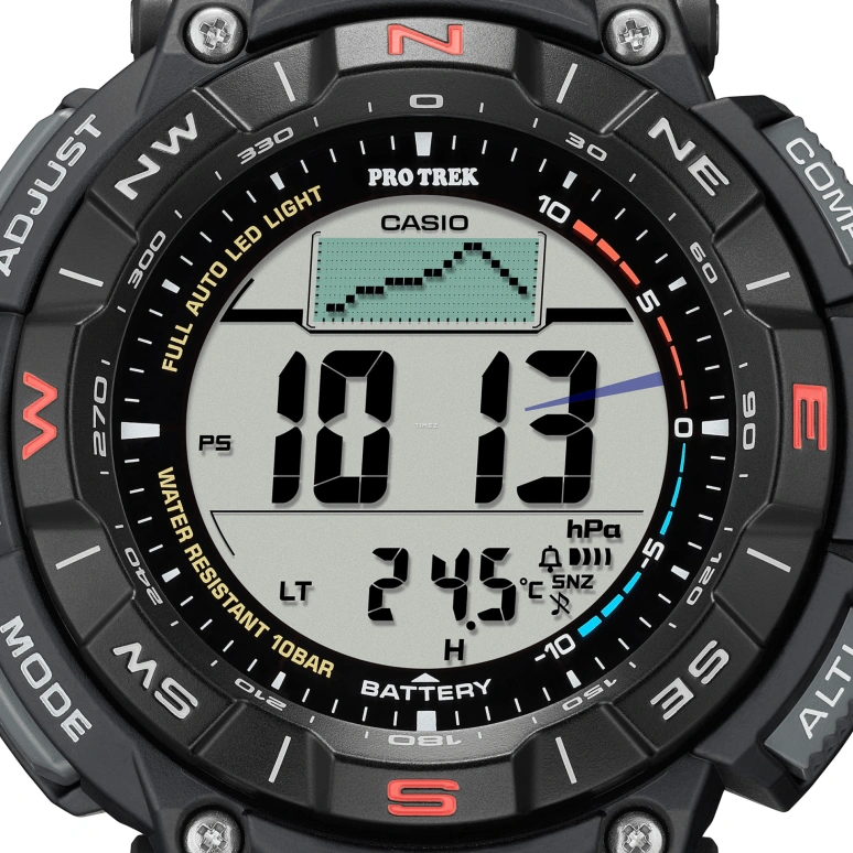 Casio,PROTREK 54.70x51.70mm,54.70x51.70mm,Bio-sourced,Grey,Quartz,Countdown,Chronograph,Month,Date,Hardlex,Glass,Round,PRG340,PRG340-1