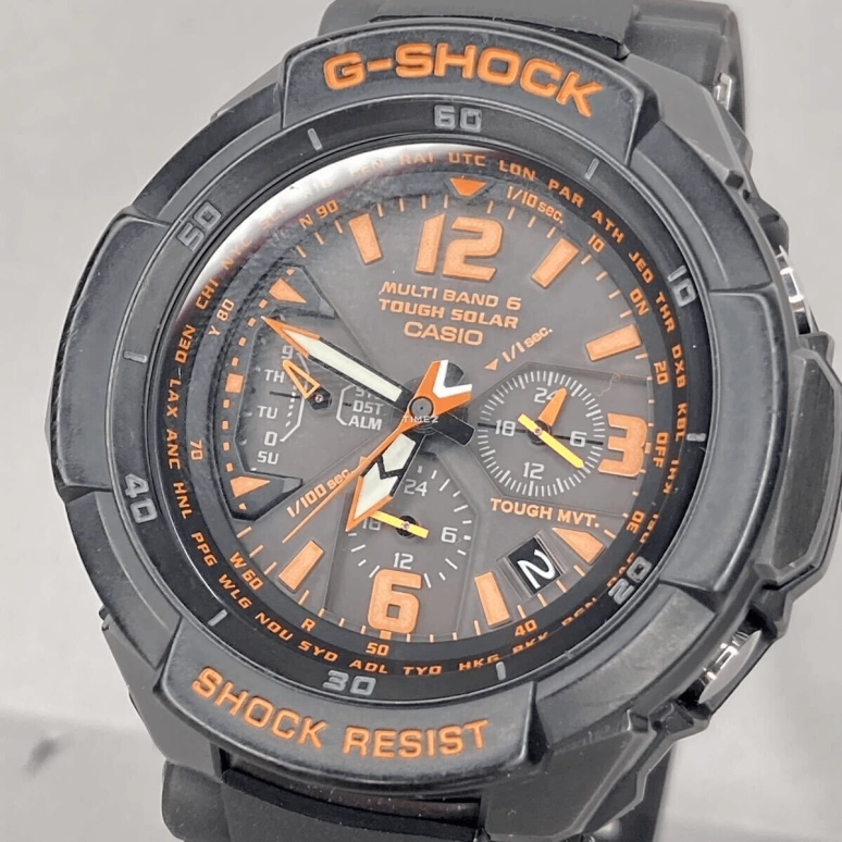 卡西欧,G-SHOCK 64.20x46.60毫米,64.20x46.60毫米,合成树脂,黑色,石英,星期历,日历,世界时,闹铃,矿物水晶,玻璃,酒桶形,GW,GW-3000B-1A