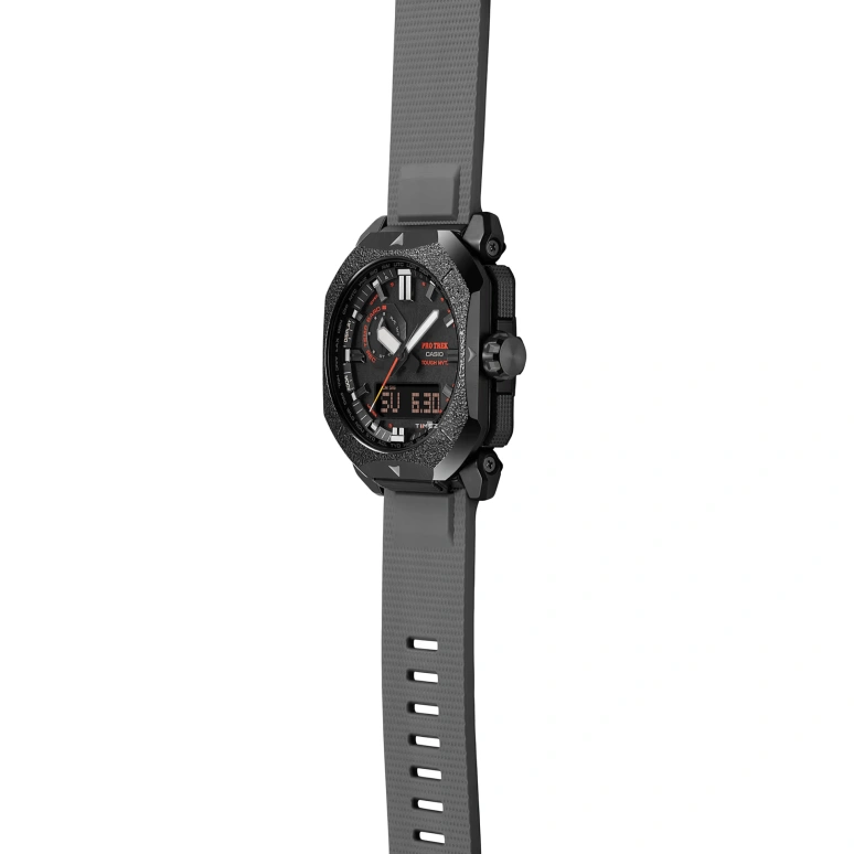 卡西欧,PROTREK 49.60x44.80毫米,49.60x44.80毫米,生物基,不锈钢,黑色,石英,倒计时,计时,月历,星期历,树脂,玻璃,八角形,PRW6900BF,PRW6900BF-1