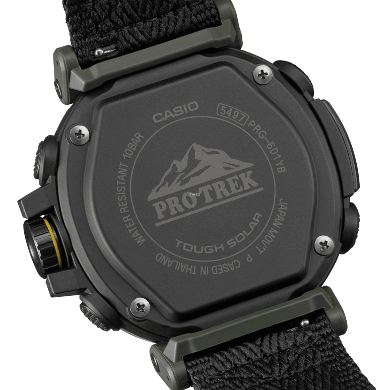 卡西欧,PROTREK 51.60x51.50毫米,51.60x51.50毫米,生物基,不锈钢,灰色,橄榄绿色,石英,倒计时,计时,月历,星期历,矿物水晶,玻璃,圆形,PRG601YB,PRG601YB-3