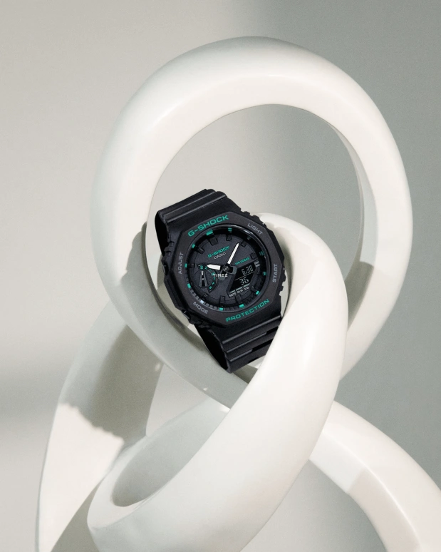 卡西欧,G-SHOCK 46.20x42.90毫米,46.20x42.90毫米,碳纤维,黑色,石英,倒计时,计时,月历,星期历,矿物水晶,八角形,GMAS2100GA,GMAS2100GA-1A