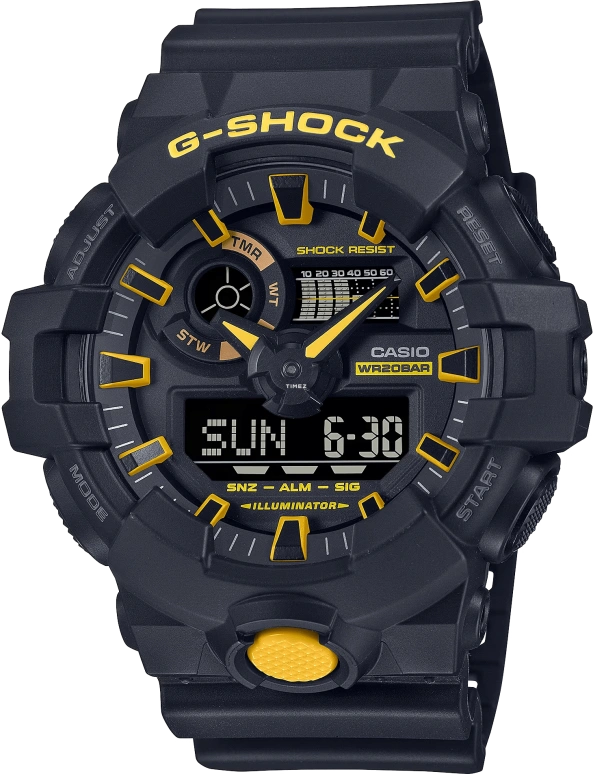 卡西欧,G-SHOCK 53.40毫米,53.40毫米,合成树脂,黑色,石英,倒计时,计时,月历,星期历,矿物水晶,圆形,GA700CY,GA700CY-1A