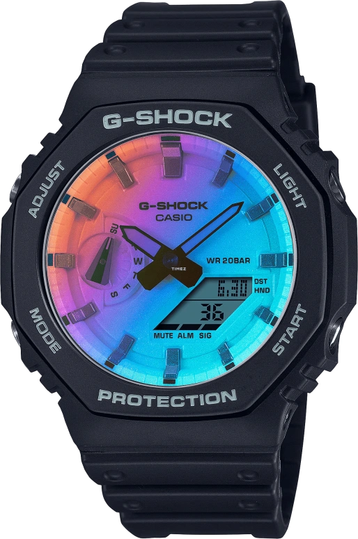 卡西欧,G-SHOCK 48.50x45.40毫米,48.50x45.40毫米,合成树脂,碳纤维,渐变色,蓝色,石英,倒计时,计时,月历,星期历,矿物水晶,八角形,GA2100SR,GA2100SR-1A
