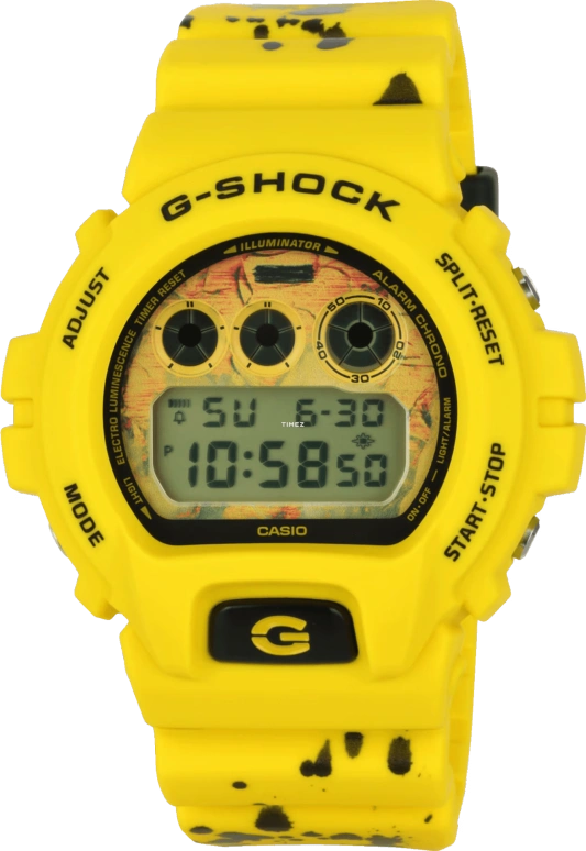卡西欧,G-SHOCK 50毫米,50毫米,合成树脂,黄色,石英,倒计时,计时,月历,星期历,矿物水晶,圆形,DW6900ESC239