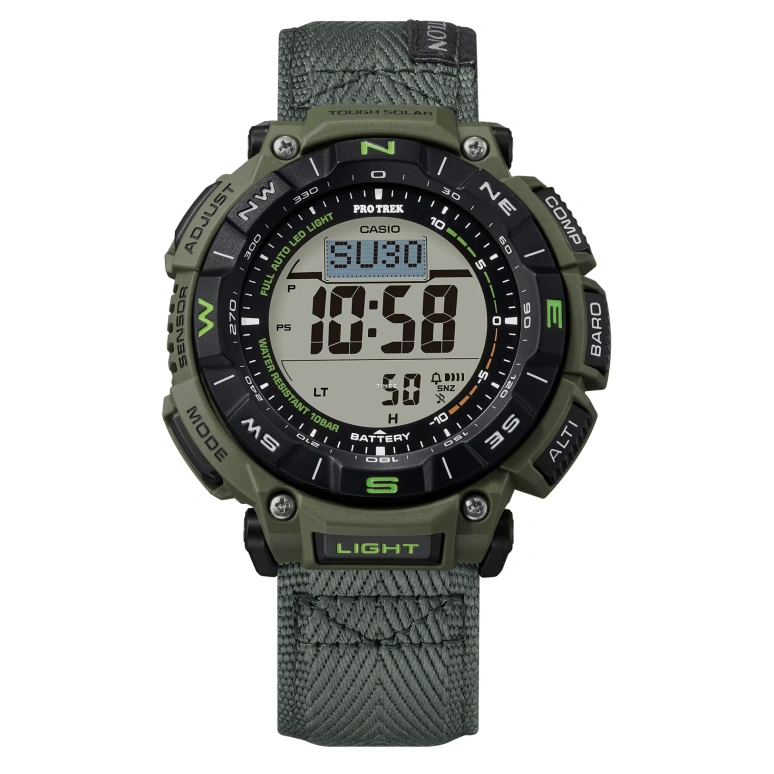 卡西欧,PROTREK 54.70x51.70毫米,54.70x51.70毫米,合成树脂,生物基,黑色,灰色,石英,倒计时,计时,月历,星期历,矿物水晶,圆形,PRG340B,PRG340B-3