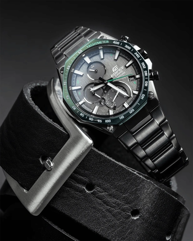 卡西欧,EDIFICE 51.10x44.60毫米,51.10x44.60毫米,精钢,黑色,石英,计时,星期历,日历,两地时,蓝宝石,水晶玻璃,八角形,EQB1100XDC1A