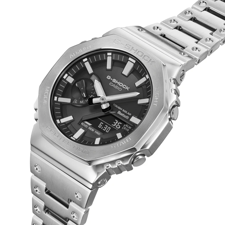卡西欧,G-SHOCK 44.50毫米,44.50毫米,不锈钢,灰色,石英,倒计时,计时,月历,星期历,矿物水晶,六边形,GMB2100SD,GMB2100SD-1A