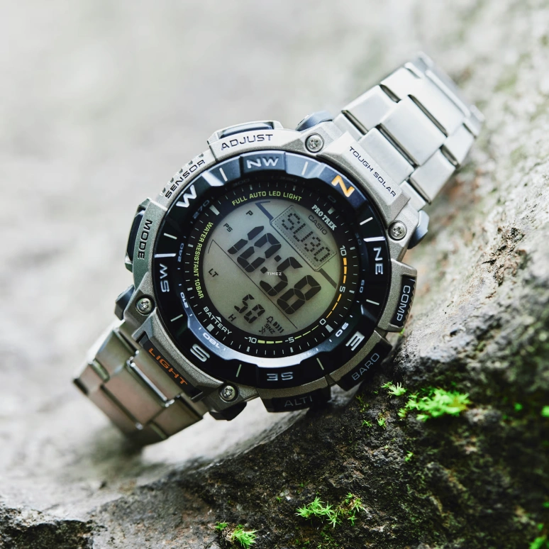 Casio,PROTREK 54.70x51.70mm,54.70x51.70mm,Bio-sourced,Black,Grey,Quartz,Countdown,Chronograph,Month,Date,Mineral,Glass,Round,PRG340T,PRG340T-7