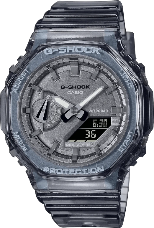 卡西欧,G-SHOCK 46.20x42.90毫米,46.20x42.90毫米,合成树脂,碳纤维,灰色,石英,倒计时,计时,月历,星期历,矿物水晶,圆形,GMAS2100SK1A