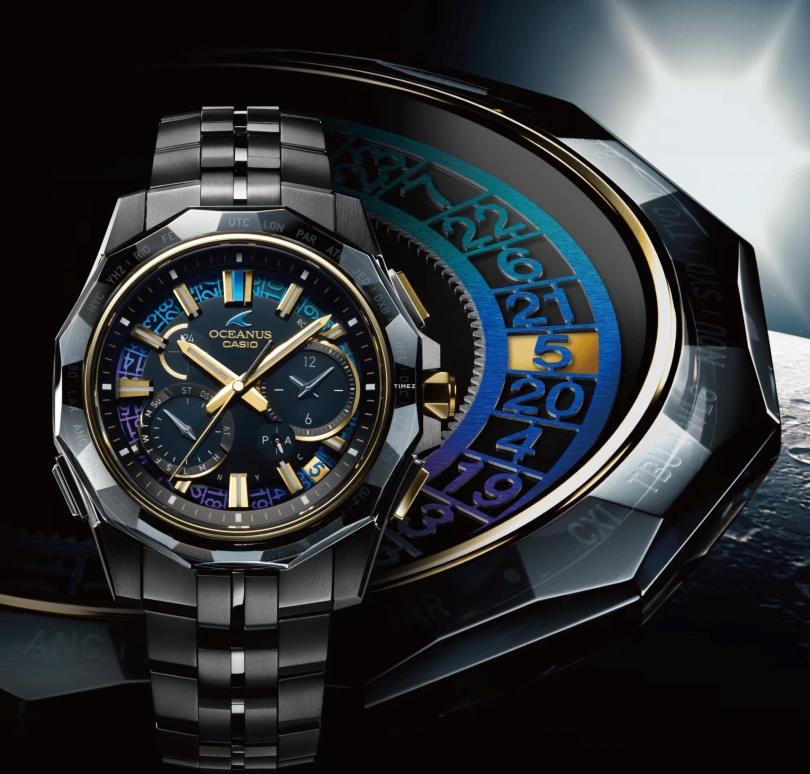 卡西欧,OCEANUS 47.50x42.80毫米,47.50x42.80毫米,钛,黑色,石英,计时,星期历,日历,世界时,蓝宝石,水晶玻璃,圆形,OCWSG1000ZE1A