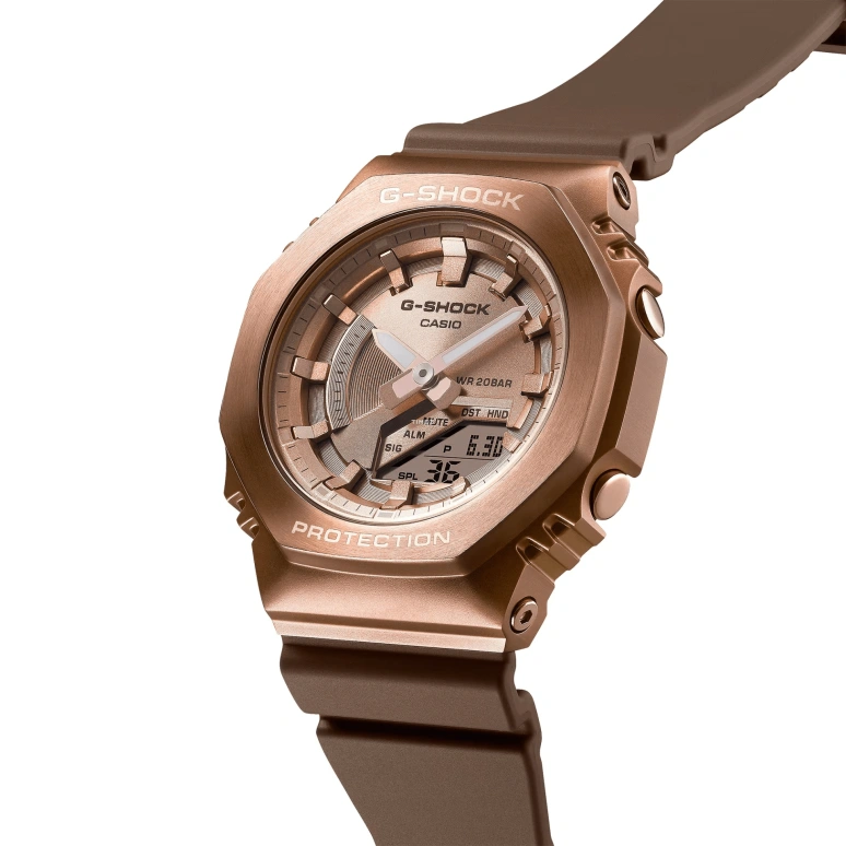 卡西欧,G-SHOCK 45.90x40.40毫米,45.90x40.40毫米,合成树脂,粉金色,石英,倒计时,计时,月历,星期历,矿物水晶,八角形,GMS2100BR,GMS2100BR-5A