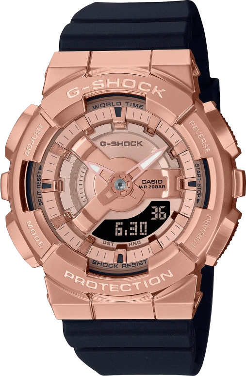卡西欧,G-SHOCK 46x42毫米,46x42毫米,合成树脂,精钢,粉金色,石英,倒计时,计时,月历,星期历,矿物水晶,圆形,GMS110PG,GMS110PG-1A
