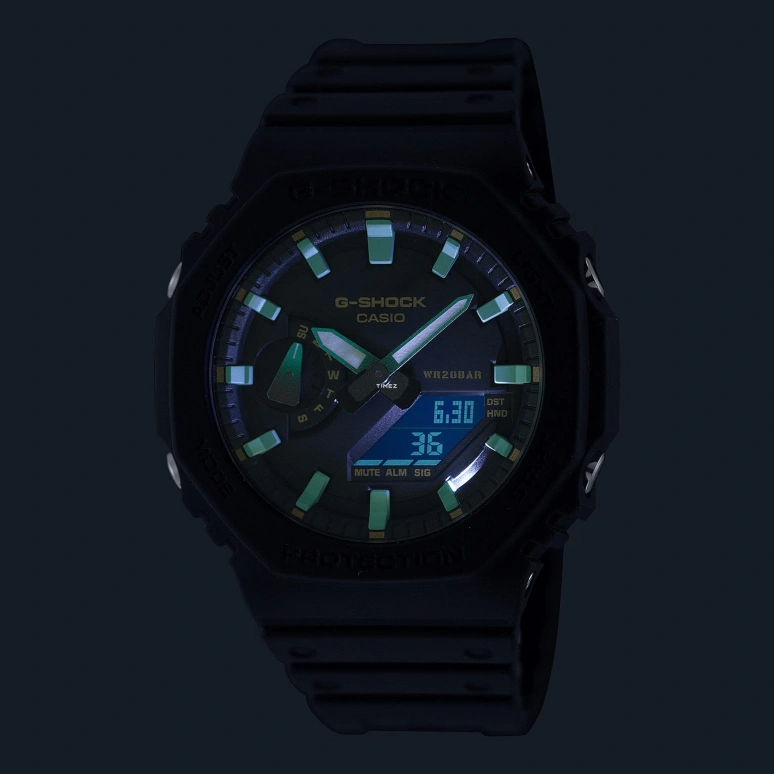 卡西欧,G-SHOCK 48.50x45.40毫米,48.50x45.40毫米,碳纤维,合成树脂,黑色,石英,倒计时,计时,月历,星期历,矿物水晶,八角形,GA2100RC,GA2100RC-1A