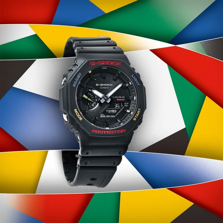 卡西欧,G-SHOCK 48.50x45.40毫米,48.50x45.40毫米,合成树脂,碳纤维,黑色,石英,倒计时,计时,月历,星期历,矿物水晶,圆形,GAB2100FC,GAB2100FC-1A