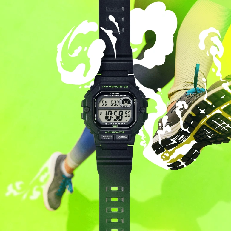 卡西欧,SPORTS 47.20x44.50毫米,47.20x44.50毫米,合成树脂,灰色,石英,倒计时,计时,月历,星期历,方形,黑色,WS1400H,WS1400H-1AV