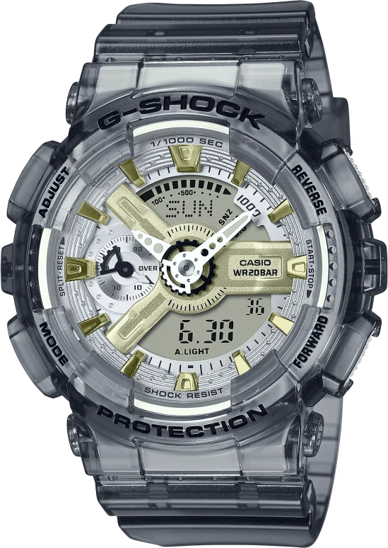 卡西欧,G-SHOCK 45.90毫米,45.90毫米,合成树脂,灰色,银色,石英,倒计时,计时,月历,星期历,矿物水晶,圆形,GMAS110GS,GMAS110GS-8A