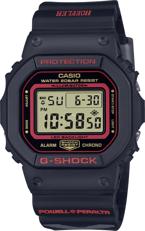 卡西欧,G-SHOCK 48.90x42.80毫米,48.90x42.80毫米,合成树脂,黑色,黄色,红色,石英,倒计时,计时,月历,星期历,矿物水晶,方形,DW5600KH,DW5600KH-1