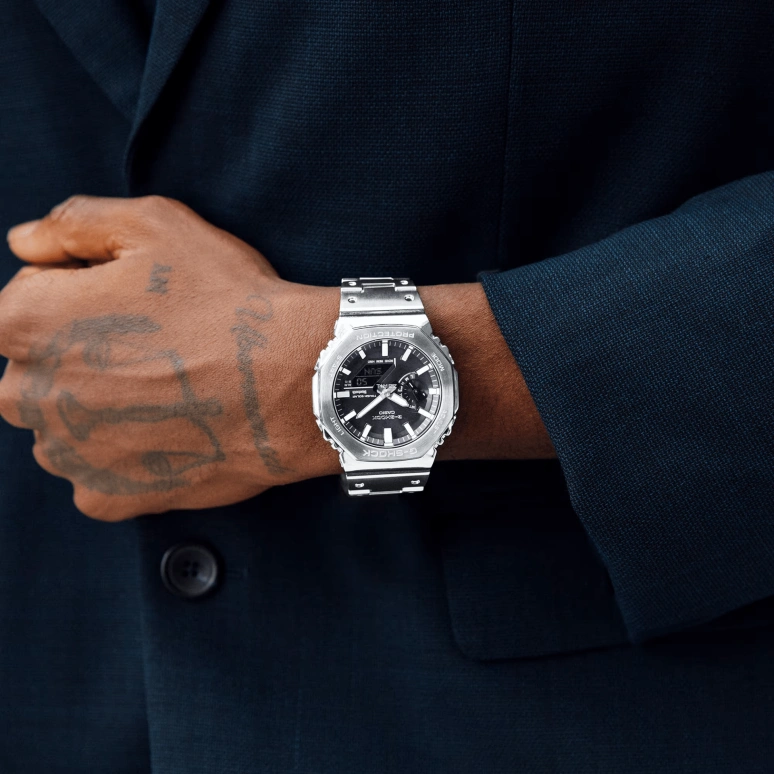 卡西欧,G-SHOCK 44.50毫米,44.50毫米,不锈钢,灰色,石英,倒计时,计时,月历,星期历,矿物水晶,六边形,GMB2100SD,GMB2100SD-1A