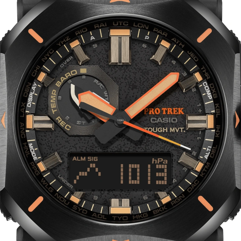 卡西欧,PROTREK 49.60x44.80毫米,49.60x44.80毫米,合成树脂,黑色,石英,倒计时,计时,月历,星期历,矿物水晶,方形,PRW6900YL,PRW6900YL-5
