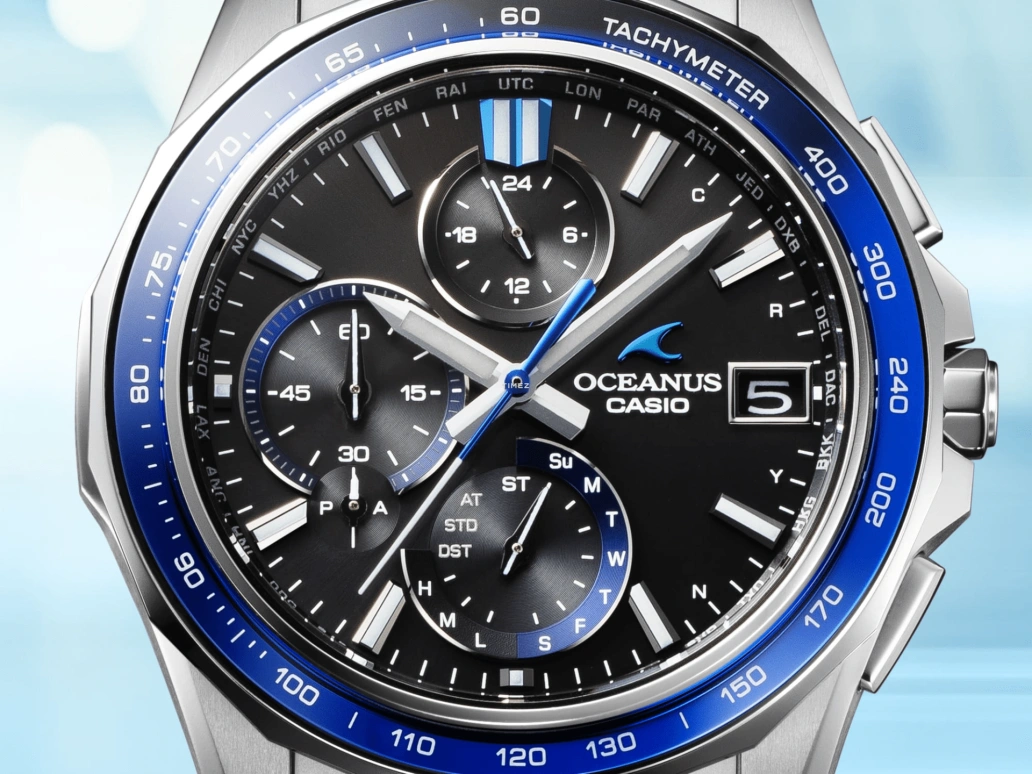 卡西欧,OCEANUS 47.50x42.80毫米,47.50x42.80毫米,钛,黑色,石英,计时,星期历,日历,动力储存指示,蓝宝石,水晶玻璃,圆形,OCWS7000,OCWS7000-1A
