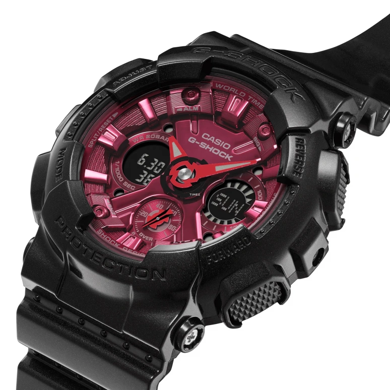 卡西欧,G-SHOCK 45.90毫米,45.90毫米,合成树脂,粉红色,石英,倒计时,计时,月历,星期历,矿物水晶,圆形,GMAS120RB,GMAS120RB-1A