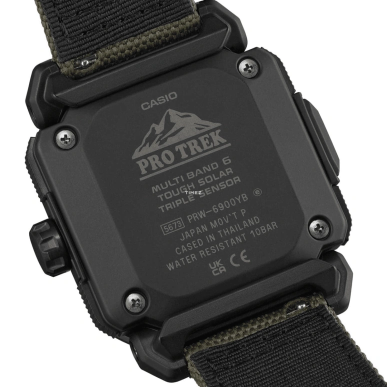 卡西欧,PROTREK 49.60x44.80毫米,49.60x44.80毫米,生物基,不锈钢,黑色,石英,倒计时,计时,月历,星期历,矿物水晶,八角形,PRW6900YB,PRW6900YB-3