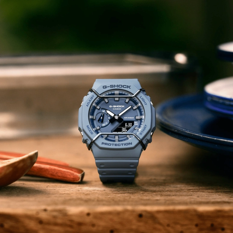 卡西欧,G-SHOCK 48.50x45.40毫米,48.50x45.40毫米,碳纤维,合成树脂,蓝色,石英,倒计时,计时,月历,星期历,矿物水晶,八角形,GA2100PT,GA2100PT-2A