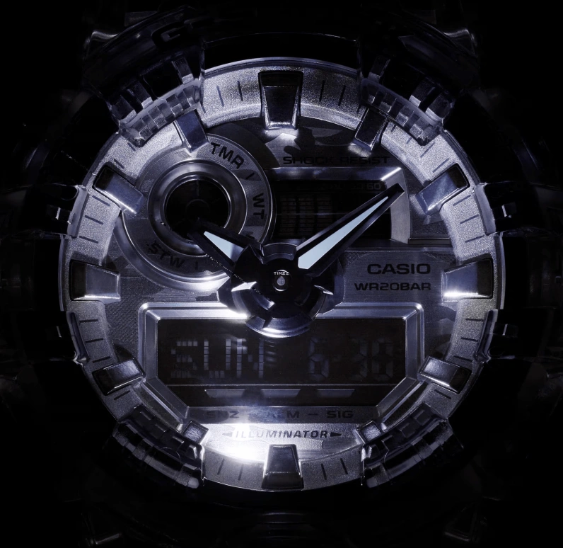 卡西欧,G-SHOCK 57.50x53.40毫米,57.50x53.40毫米,合成树脂,黑色,灰色,石英,倒计时,计时,月历,星期历,矿物水晶,圆形,GA700SKC,GA700SKC-1A