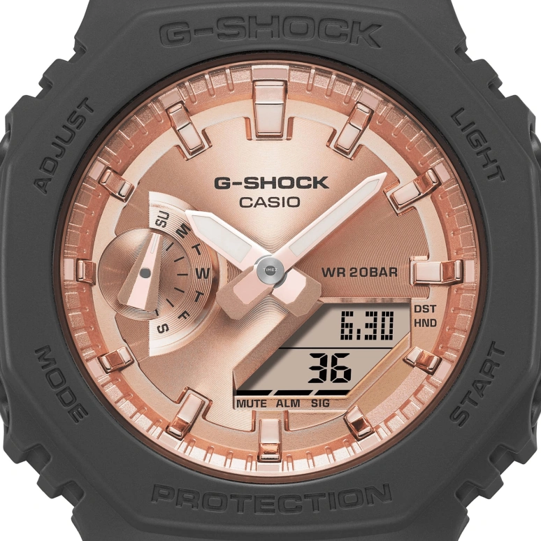 卡西欧,G-SHOCK 42.90毫米,42.90毫米,碳纤维,合成树脂,玫瑰金色,石英,倒计时,计时,月历,星期历,矿物水晶,八角形,GMAS2100MD1A