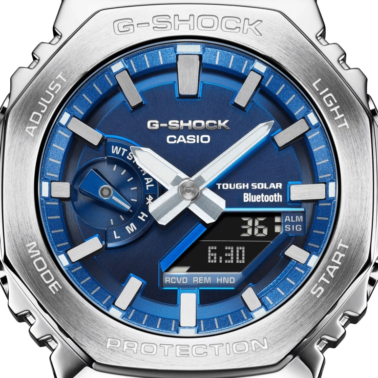 卡西欧,G-SHOCK 44.40毫米,44.40毫米,不锈钢,蓝色,石英,倒计时,计时,月历,星期历,矿物水晶,八角形,GMB2100AD,GMB2100AD-2A