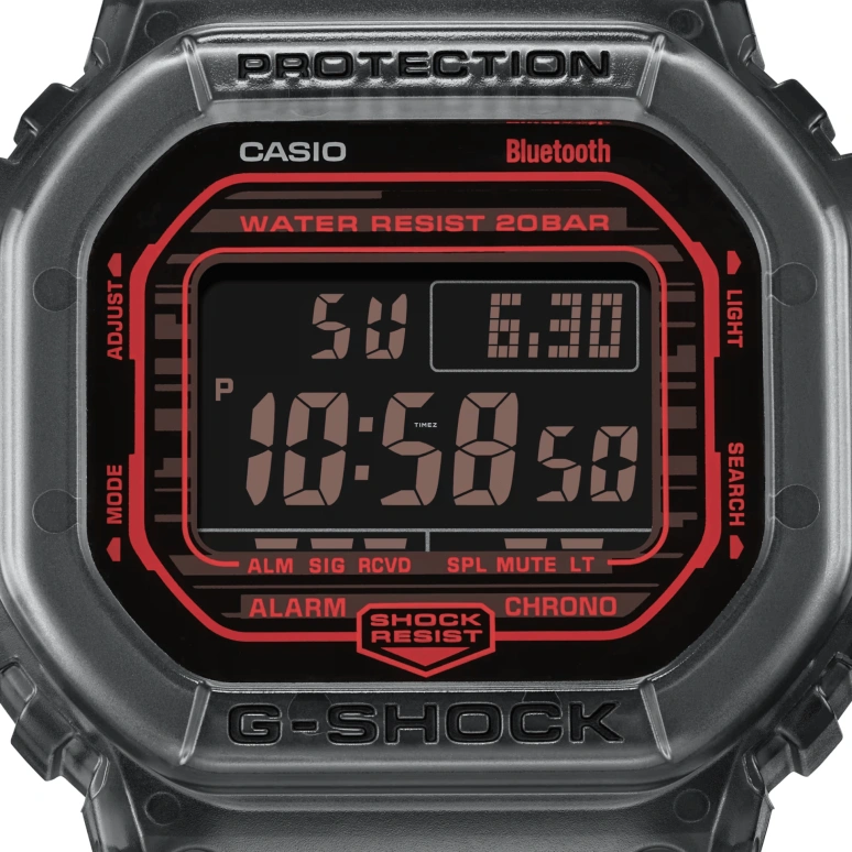 卡西欧,G-SHOCK 48.90x42.80毫米,48.90x42.80毫米,合成树脂,黑色,红色,石英,倒计时,计时,月历,星期历,矿物水晶,方形,DWB5600G,DWB5600G-1