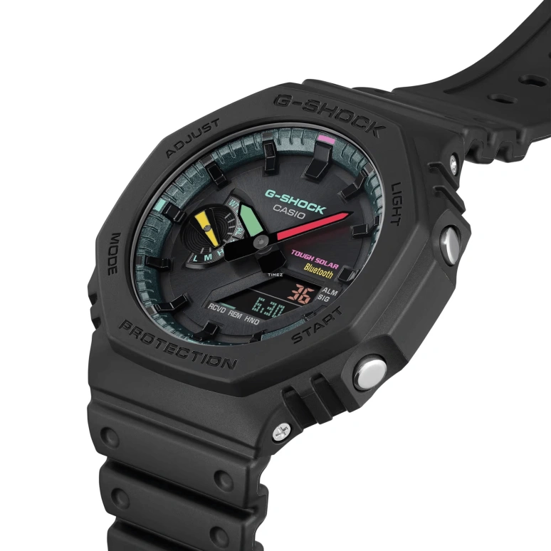 卡西欧,G-SHOCK 45.40毫米,45.40毫米,碳纤维,生物基,合成树脂,黑色,石英,倒计时,计时,月历,星期历,矿物水晶,八角形,GAB2100MF,GAB2100MF-1A