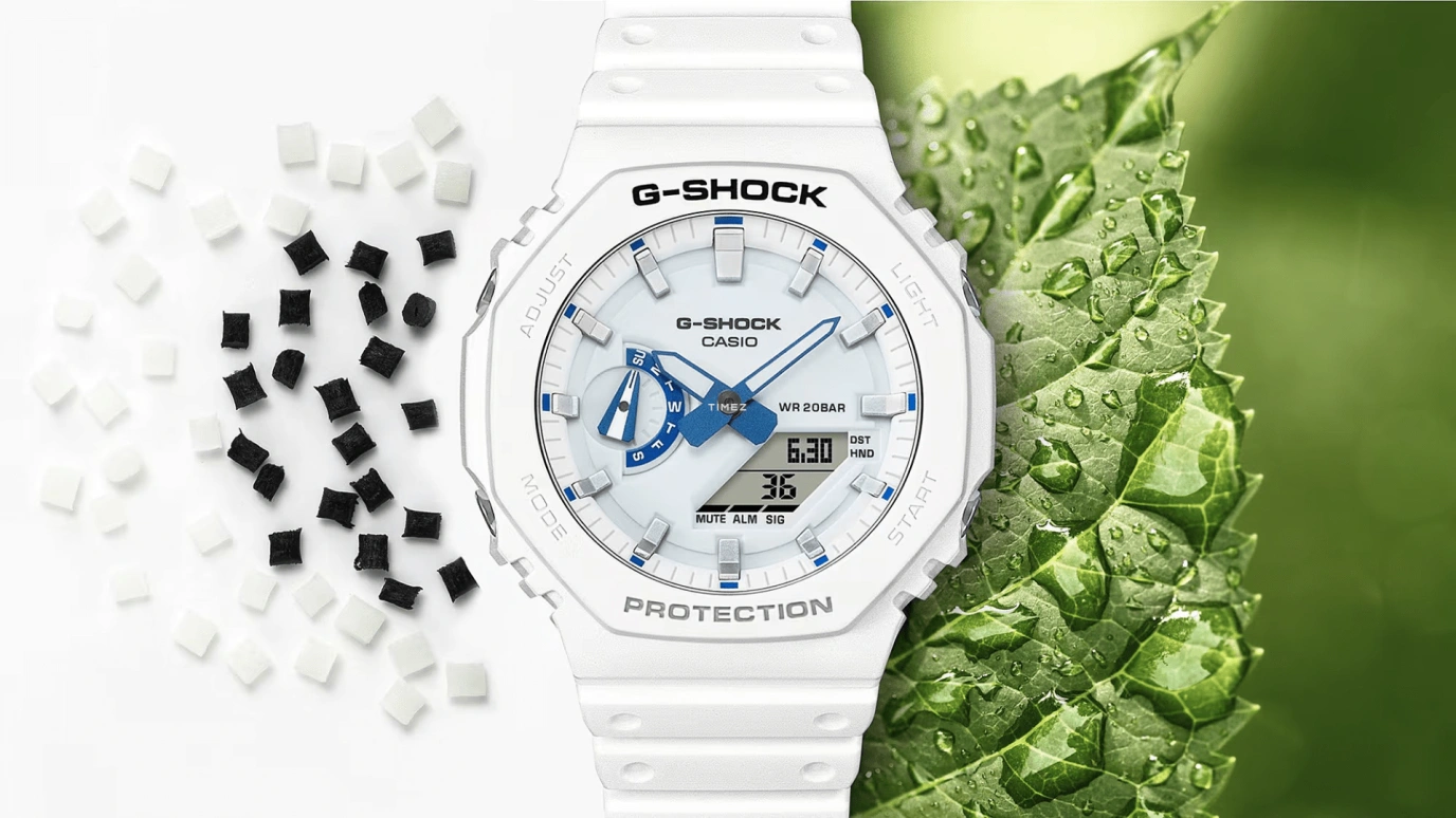 卡西欧,G-SHOCK 48.50x45.40毫米,48.50x45.40毫米,碳纤维,生物基,合成树脂,白色,石英,倒计时,计时,月历,星期历,矿物水晶,八角形,GA2100HDS,GA2100HDS-7A