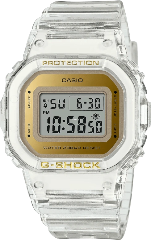 卡西欧,G-SHOCK 45.70x40.50毫米,45.70x40.50毫米,合成树脂,黄金色,灰色,石英,倒计时,计时,月历,星期历,矿物水晶,方形,GMDS5600SG,GMDS5600SG-7