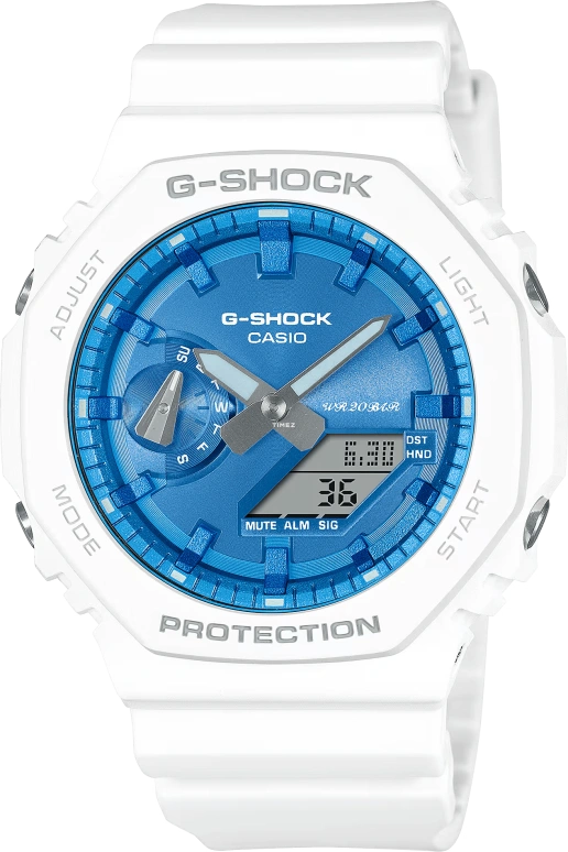 卡西欧,G-SHOCK 48.50x45.40毫米,48.50x45.40毫米,碳纤维,合成树脂,蓝色,石英,倒计时,计时,月历,星期历,矿物水晶,八角形,GA2100WS,GA2100WS-7A