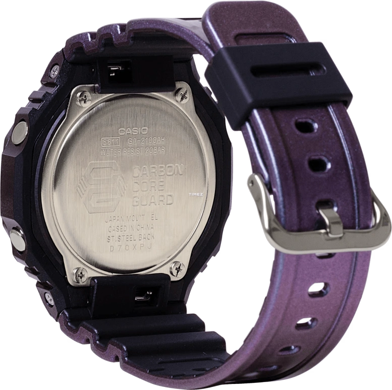 卡西欧,G-SHOCK 48.50x45.40毫米,48.50x45.40毫米,碳纤维,合成树脂,紫色,石英,倒计时,计时,月历,星期历,矿物水晶,八角形,GA2100AH,GA2100AH-6A