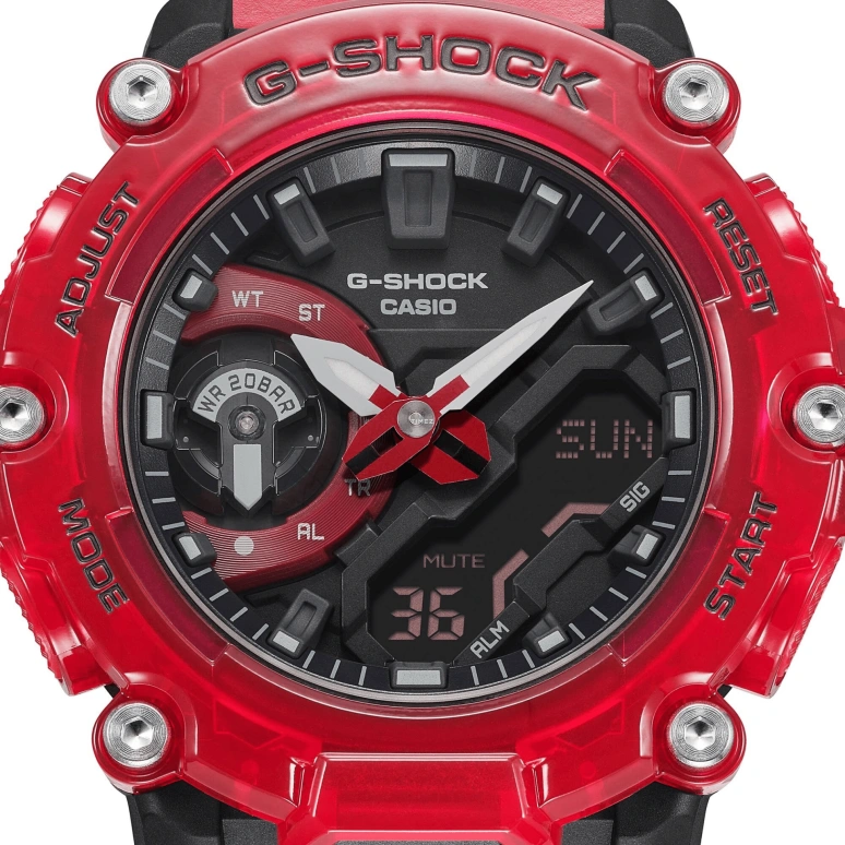 卡西欧,G-SHOCK 50.80x47.10毫米,50.80x47.10毫米,合成树脂,黑色,石英,倒计时,计时,月历,星期历,矿物水晶,圆形,GA2200SKL,GA2200SKL-4A