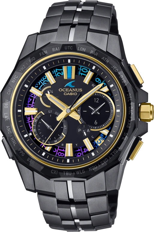 卡西欧,OCEANUS 47.50x42.80毫米,47.50x42.80毫米,钛,黑色,石英,计时,星期历,日历,世界时,蓝宝石,水晶玻璃,圆形,OCWSG1000ZE1A