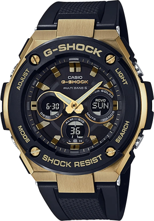 卡西欧,G-STEEL 55.90x49.30毫米,55.90x49.30毫米,合成树脂,不锈钢,黑色,石英,倒计时,计时,日历,动力储存指示,玻璃,圆形,GST,GST-W300G-1A9