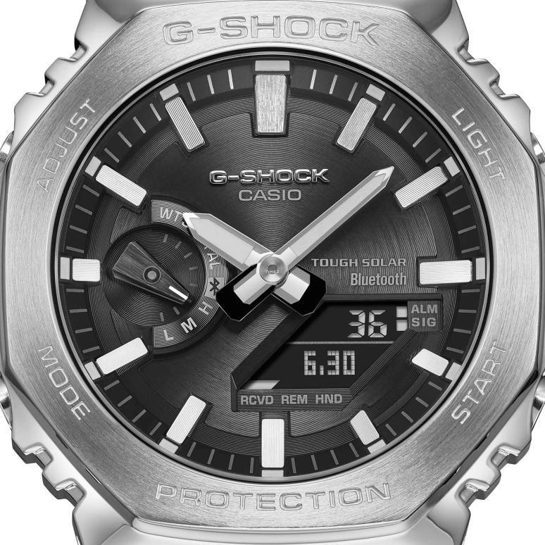 卡西欧,G-SHOCK 44.50毫米,44.50毫米,不锈钢,灰色,石英,倒计时,计时,月历,星期历,矿物水晶,六边形,GMB2100SD,GMB2100SD-1A