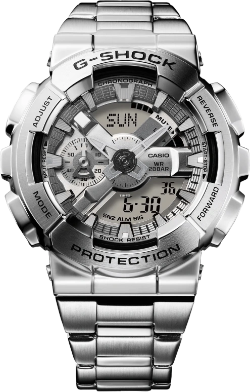 Casio,G-SHOCK 51.90x48.80mm,51.90x48.80mm,Resin,Stainless Steel,Silver,Quartz,Countdown,Chronograph,Month,Date,Hardlex,Round,GM110D,GM110D-8A