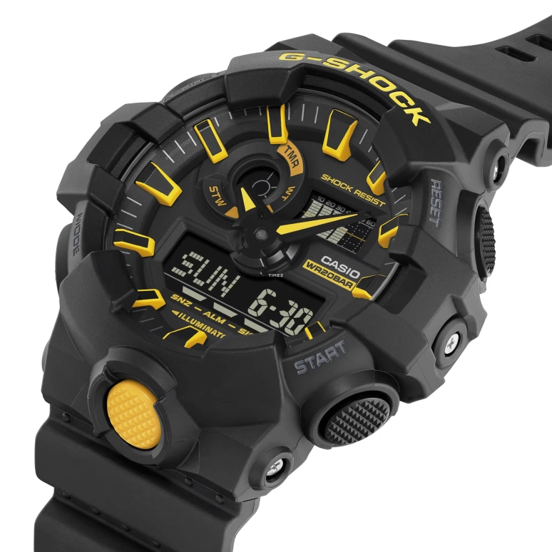 卡西欧,G-SHOCK 53.40毫米,53.40毫米,合成树脂,黑色,石英,倒计时,计时,月历,星期历,矿物水晶,圆形,GA700CY,GA700CY-1A